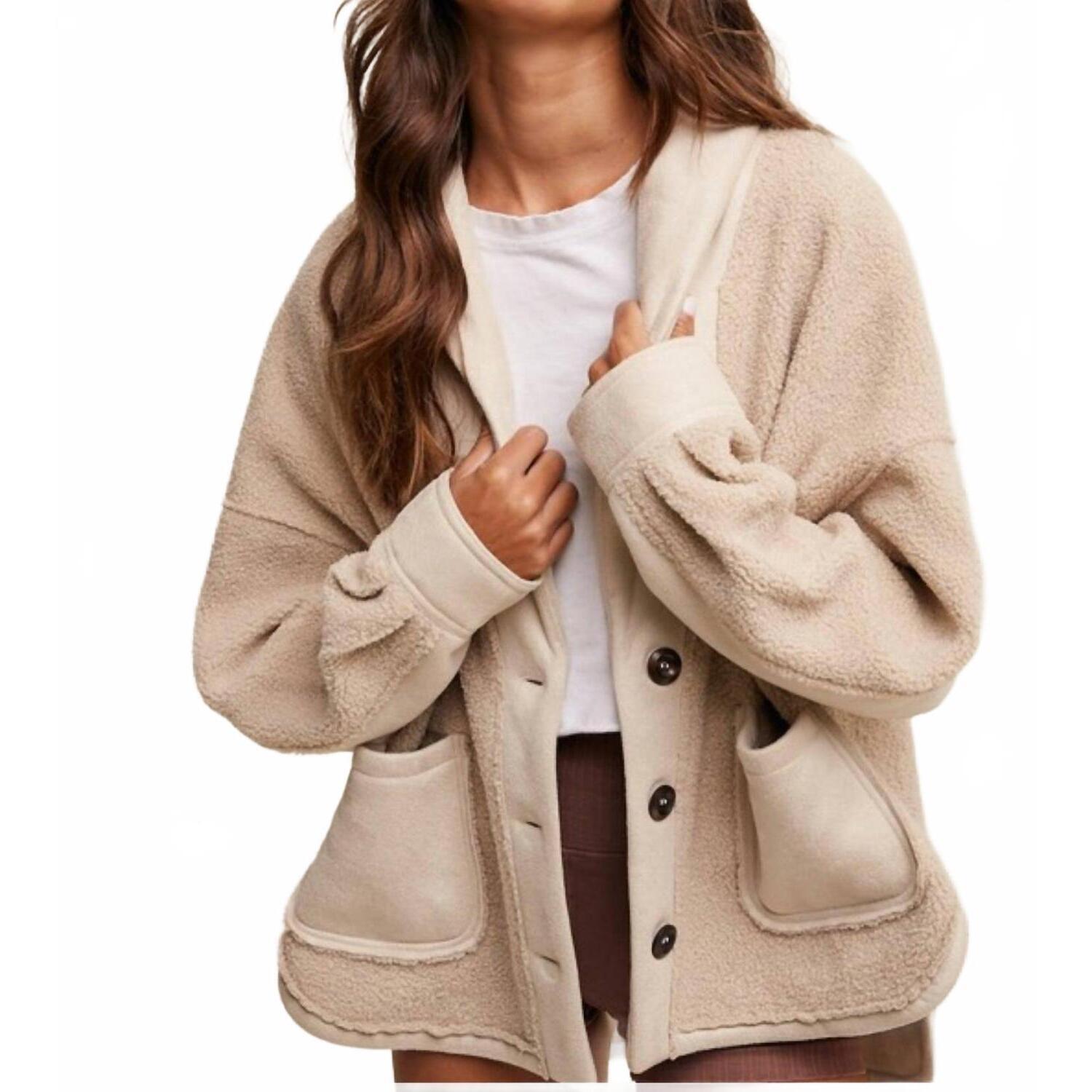 New Listicle Mixed Fabric Button Down Jacket In Cream